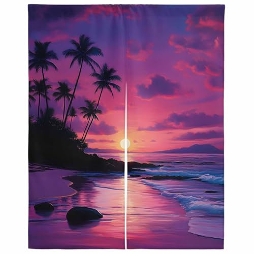 Lalirulero のれん 遮光 幅75x丈90cm おしゃれ 暖簾カーテン 間仕切り 仕切り 防寒 防音 目隠し 厚手 和風 出入り口 グッズ 寝室 玄関 キッチ リビング 春夏秋冬 夏 日の入り 海 風景