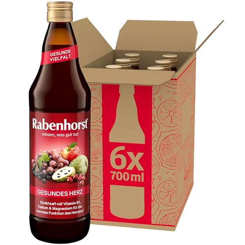 RABENHORST Gesundes Herz 6er Pack (6 x 700 ml) - Mehrfruchtsaft mit Vitamin B1 Kalium Magnesium und Weißdornbeeren-Extrakt