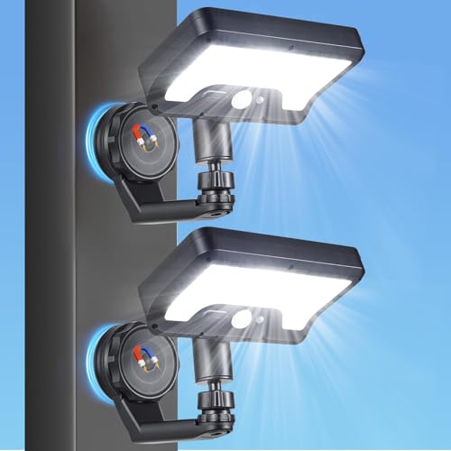 LIFENGSOLER Magnetic Solar Lights Outdoor with Motion Sensor 92LEDs 600 LM Bright Solar Fence Lights IP65 Waterproof Security Lights with Strong Magnets for Deck Patio RV Camper (2Pack)
