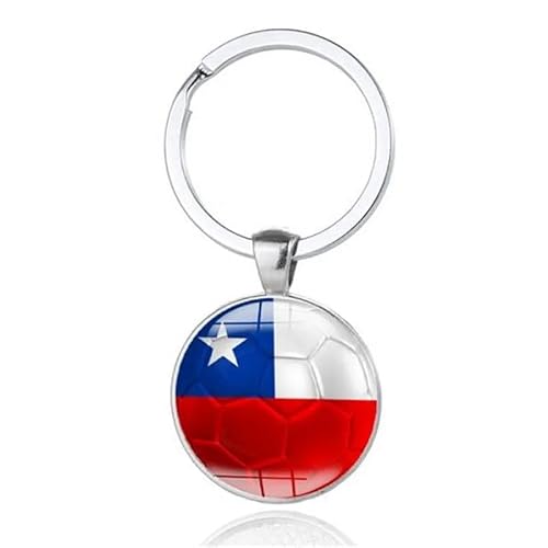 Art Attack - Art Attack Chilean Flag Soccer Keychain, Chile La Roja National Football Team Accessories History Party Favor Fan Car Key Chain Ring Pendant Charm (Silver), Silver, Small