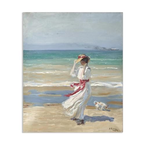 Joaquin Sorolla Dame avec un chien Peinture Huile sur Toile 90x70 cm