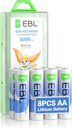 EBL 8 Pack 3000mAh 1.5V Lithium AA Batteries - High Performance Non-Rechargeable Super Ⅰ AA...