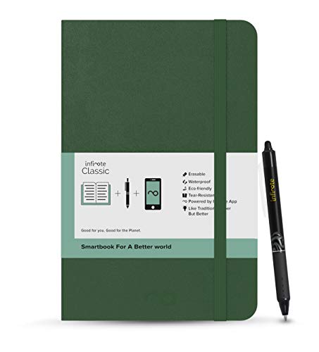 Image of Infinote Classic Reusable Stone Paper Smart Notebook - Includes 1 Erasable Pen (DARKGREEN)