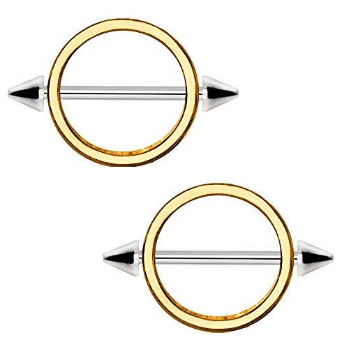Nipple Rings Circle of Love Gold Plated Spiked Nipple Shield Bar Pair