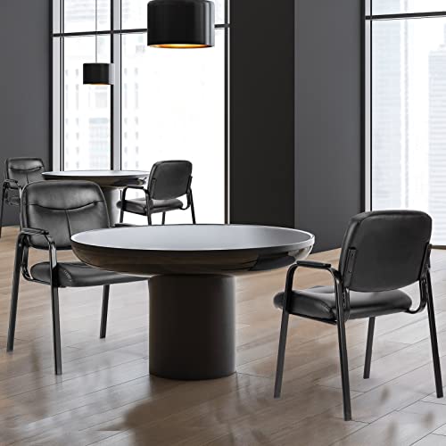 Sweetcrispy Waiting Room Chairs with Padded Arms, PU Leather Stationary Office Guest Chair for Elderly Home Desk Reception Area Conference Room Side Lobby, Black - Image 3