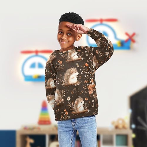 JUNZAN Cute Hedgehog Brown Little Kids Pullover Hoodie Long Sleeve Fall Tops Shirts Party 4T4