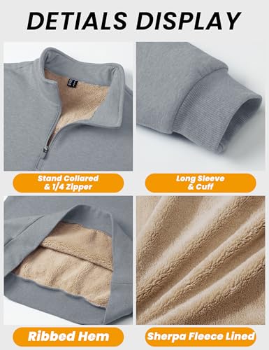 Image of MAGCOMSEN Men's Sherpa Lined Quarter Zip Fleece Heavyweight Pullover Winter Warm Sweatshirts