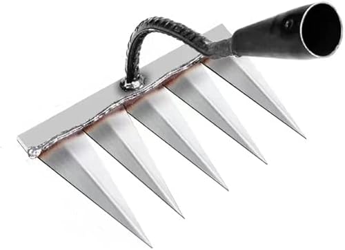 KeluKES Hoe weed rake farm tool hoe weed hoe root digging the ground loose soil nail rake farm tool thick and sharp (Five-tooth rake)