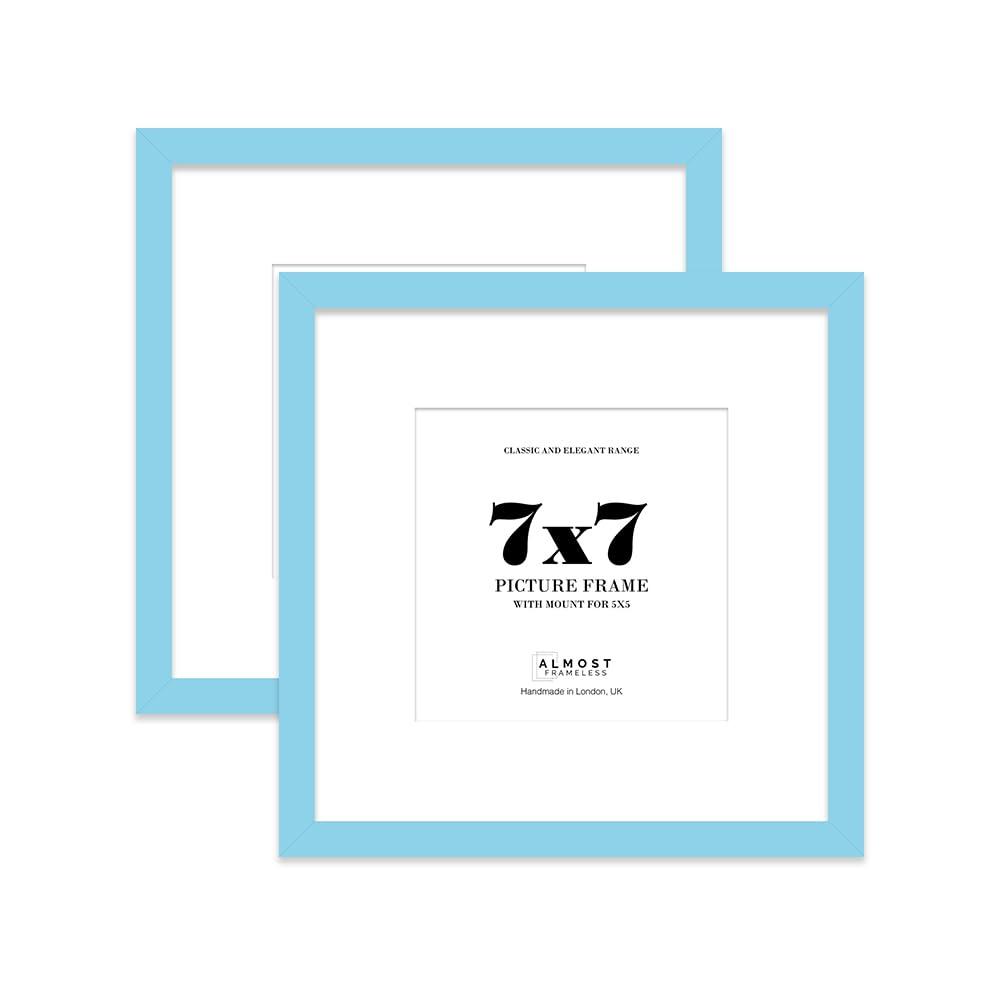 7x7 Light Blue Picture Frame with Mount for 5x5 Photos, Prints - Modern Square Wall Frame, Set of 2