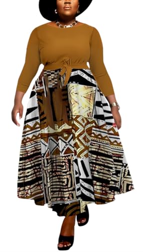 BFFBABY Women's Wrap V Neck Plus Size Maxi Dresses 3/4 Sleeves Chain Floral Printed Swing Dress with Belt