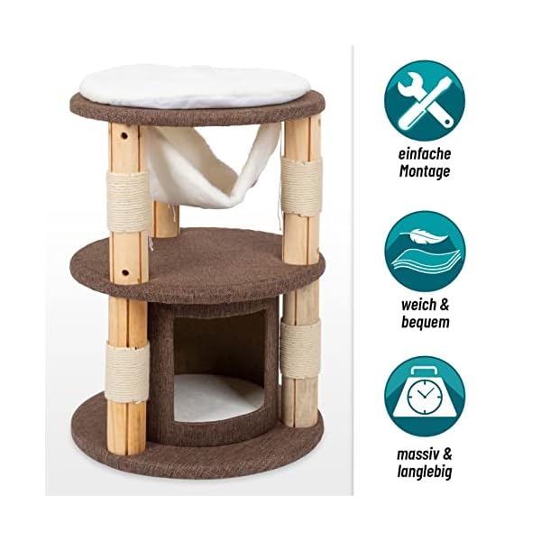 VOSS.pet Kratzbaum Milo 70cm - Premium Kiefer Massivholz Katzenkratzbaum mit Plattformen, Höhle und Hängematte – Bild 5