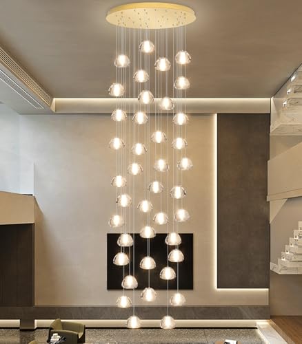 Image of 236'' Long Large Crystal Chandeliers LED Chandeliers for High Ceiling Handing Light Fixture for Entrance Hallway Foyer Staircase Lobby Gold