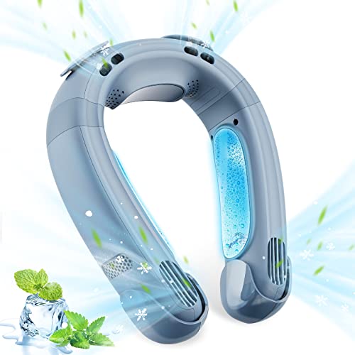 首掛け扇風機 ネッククーラー【2026年夏新型&冷却プレートネックファン】 携帯扇風機 瞬間冷却 LCD液晶ディスプレイ表示 3段階風量調整 10時間連続使用 羽なし 强力 20db静音 超軽量 Type-C充電式 角度調整可能 熱中症対策 グッズ 持ち運びやすい 折りたたみ式 夏に贈り物 通勤通学 アウトドア (ブルー 12000mAh)の商品画像（Amazon）