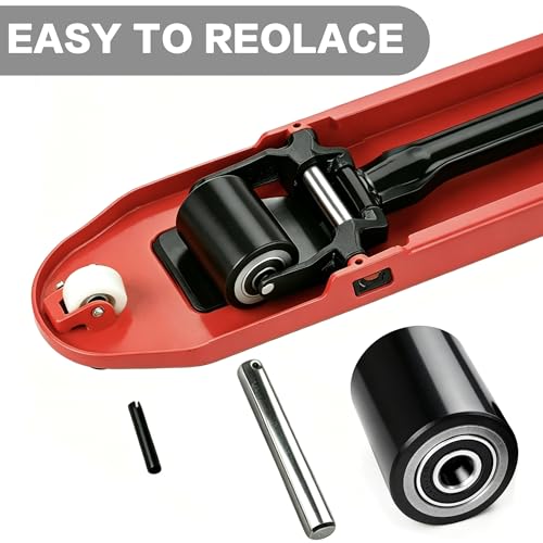 Image of Heavy Duty Pallet Jack Load Wheels Replacement Kit 3 inchx3.75 inch (Black,2 Pair) | Including PU Tread Wheel,Pre-Installed Bearings ID 20mm,Axles(Length 4.8 inch) & Pins, Also for Manual Hand Lift Truck Rear