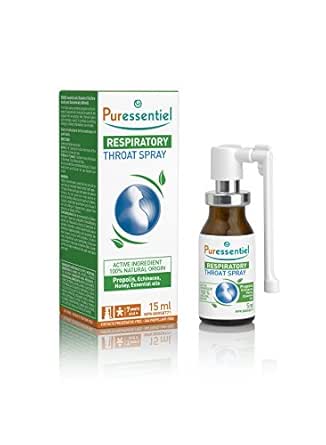 PURESSENTIEL - Respiratory Throat Spray with 4 essential oils - 100% Natural - Fast Effective Relief of Sore Throat - Suitable for Children 7 and above - Made in France -15ml