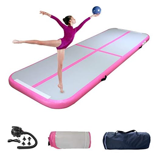 Inflatable Tumbling Mat Gymnastics Tumble Track Mats 4 Inch Thickness, Training Mats with Air Pump for Kids Gym Home Use Cheerleading Yoga (PINK, 10FT*3.28FT*4IN)