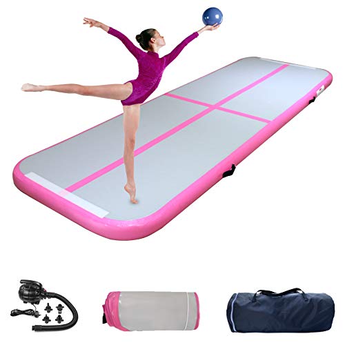 Gymnastics Tumbling Mat 4/8 Inch Thickness Inflatable Gymnastics Mats Tumble Track, Training Mats with Air Pump for Kids…