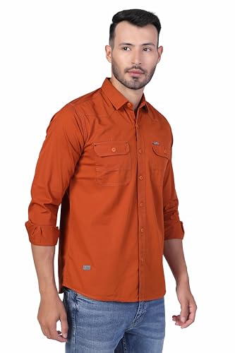 Image of Men's Cotton Twill Utility Shirt | Full Sleeve Button-Down Casual Shirt | Dual Chest Pockets | Comfortable Regular Fit | Everyday Wear