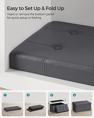 Image of SONGMICS Mazie Collection - 30 Inches Folding Storage Ottoman Bench, Ottoman with Storage, Foot Rest Stool, Load 660 lb, for Living Room, Synthetic Leather, Dark Gray ULSF040G01