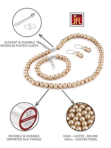 Image of JFL Combo Imitation 6mm Round Pearl Necklace Set Moti Mala Pearl Set With Earrings,Bracelet Handcrafted Jewellery for Less