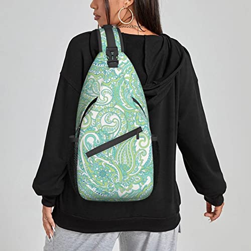 Niukom Paisley Indian Green Sling Backpack Crossbody Chest Bag Shoulder Bag Gym Cycling Travel Hiking Daypack For Women Men #TOP5