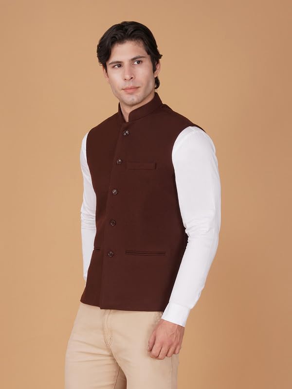Image of VASTRAA FUSION Men's Traditional Woolen Nehru Jacket Modi Waistcoat