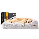 KOPEKS Orthopedic Memory Foam Dog Bed 7' Inch Thick Extra Large Dog Bed with Pillow Fluffy Grey 50'x34'x10' Includes Waterproof Liner & Durable Removable Cover with Smart Design