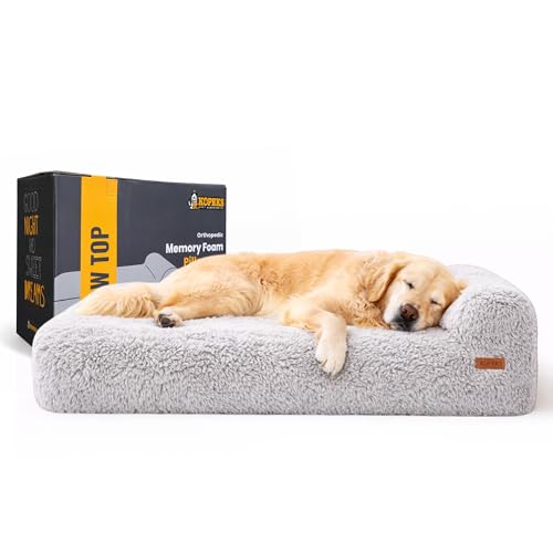 KOPEKS Orthopedic Memory Foam Dog Bed 7" Inch Thick Extra Large Dog Bed with Pillow Fluffy Grey 50"x34"x10" Includes Waterproof Liner & Durable Removable Cover with Smart Design