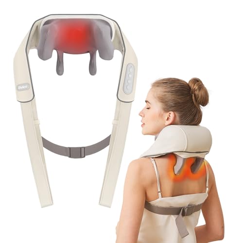 Neck Massager for Pain Relief deep Tissue Relieves Tension Kneading Massager with Heat Improves Circulation Eases Muscle Soreness,Ideal Gifts(Beige)