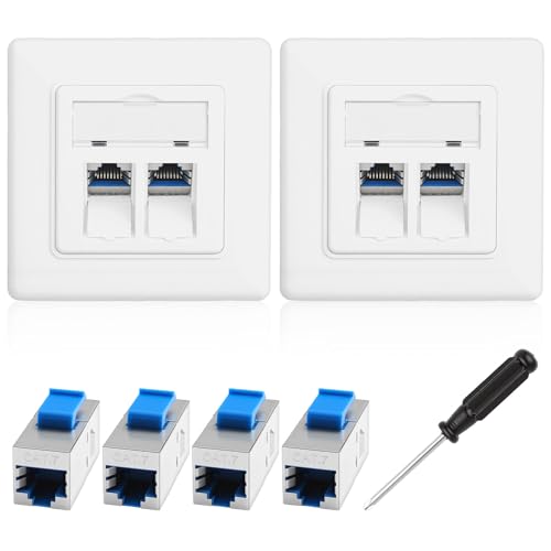 CYUaoao Lot de 2 prises réseau encastrées CAT7 à 2 ports, 4 modules CAT7 Keystone RJ45, prise réseau en saillie, coupleur réseau Ethernet 10 Gbps/600 MHz - Prise femelle vers femelle pour bureau