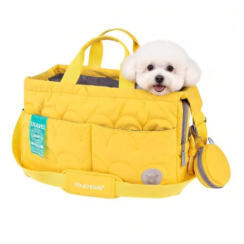 Macaron Cloud Pet Carrier Bag for Small Dogs and Cats, Lightweight Handheld Shoulder Crossbody Puppy Carrier with Storage Pocket, Breathable Expandable Pet Travel Carrier，Ups to 14 lbs (Yellow)