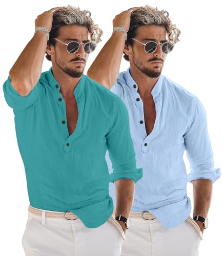 Image of Combo of Men Solid Cotton Blend Straight Kurta Shirt Pack of 2