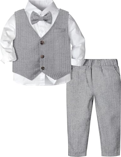 Image of A&J DESIGN 4pcs Baby & Toddler Suit, 12 Months - 5T, Shirt & Pants & Vest & Bow Tie