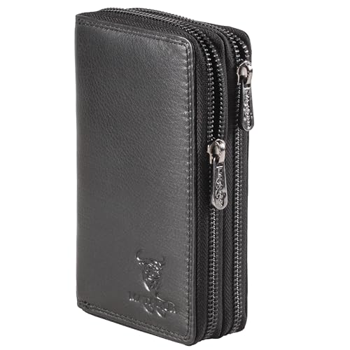 MATADOR #Madrid Portefeuille en cuir pour femme avec boîte cadeau élégante, portefeuille élégant avec bloqueur RFID, portefeuille de luxe pour femme, nombreux compartiments pour cartes, Nappa noir