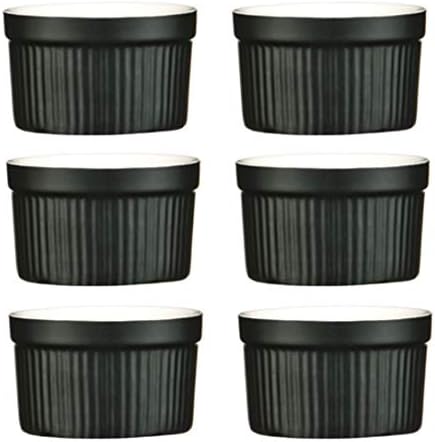 Souffle Dessert, Pudding, Snack, Muffin, Cupcake & Crème Brulee Bowl Set Of 6 Black Kitchen Ceramic Ramekin Dish