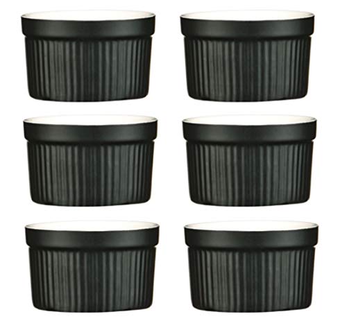 Kabalo Souffle Dessert, Pudding, Snack, Muffin, Cupcake & Crème Brulee Bowl Set Of 6 Black Kitchen Ceramic Ramekin Dish