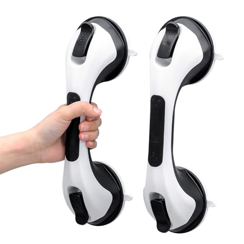Image of TAILI Suction Shower Grab Bars,Shower Handles,2 Pack 12.2 inch Black | Bathroom Grip Bar Heavy Duty Handrails,No Drilling Removable Waterproof,Safety for Bathtubs,Toilet,Elderly&Seniors,G9