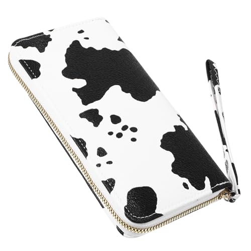 JOYOFREELY Cartera Pequeña de Piel PU para Mujer Cierre de Cremallera, Múltiples Compartimentos y Diseño Estampado de Vaca, Ligera y Fácil de Llevar para Viajes