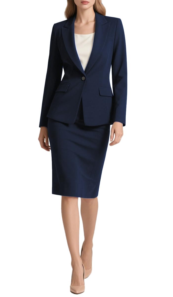 Botong Women's Business Suit Sets 2 Piece Professional Blazer and Skirt Outfits for Office Womens Formal Skirt Suit Navy XS