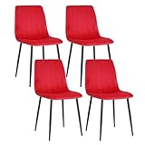 HAIZAO Dining Chairs Set of 4, Modern Kitchen Dining Room Chairs, Velvet Dining Chair Upholstered Cushion Seat and Sturdy Metal Legs, Red