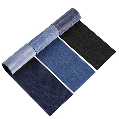 3 Rollen Jean Flicken zum Aufbügeln, 8*50cm Reparatur Patches Kleidung Selbstklebende Bügelflicken für Kinder Erwachsene(Dunkelblau, Hellblau, Schwarz)
