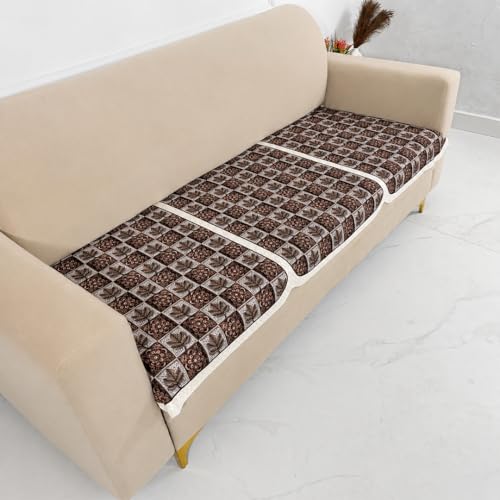 Image of Homerz Premium 'Maharaja Paradise Series' Sofa Cover | Net Fabric Sofa Cover | Washable, Anti-Dust Backed & Wrinkle Resistant Cover (Leafy Checks, 6 (3+2+1) Seater, Only Seat Cover)