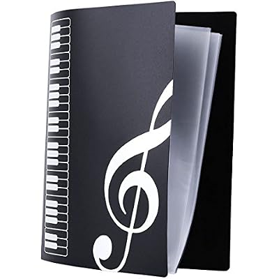 Music Sheet File Paper Storage Folder Documents Holder Blank Sheet Files Plastic A4 Size 40 Pockets (G Clef-Black)