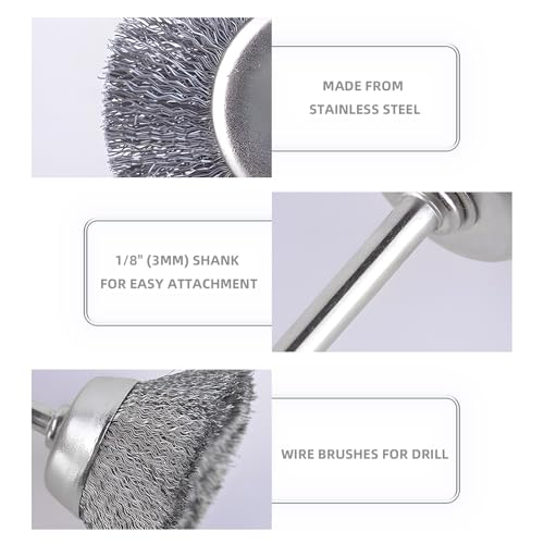 Image of 18pcs Wire Brush for Drill, VEINARDYL Stainless Steel Mini Cleaning Wire Wheels Brush, Rotary Tool Accessories Polishing Attachment Kit with 1 /8 inch(3mm) Shank for Rust Removal, Corrosion - 9 Sizes