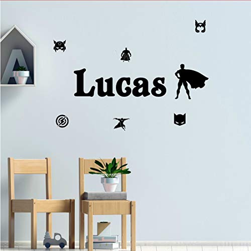 Stickers mural à personnaliser super héros + prénom. Décoration mur chambre enfant/bébé. 14 couleurs au choix.