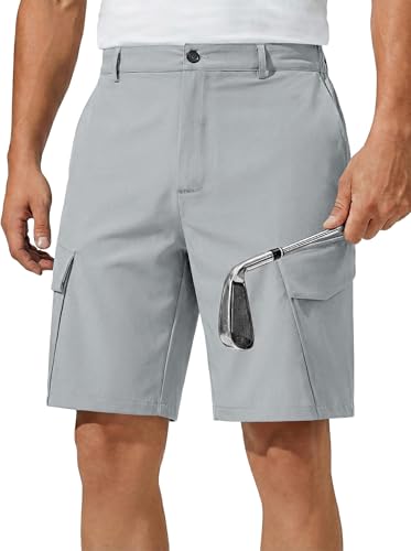 Runcati Mens 9" Golf Shorts Quick Dry Stretch Lightweight Elastic Waist Work Hiking Summer Dress Shorts with 4 Pockets