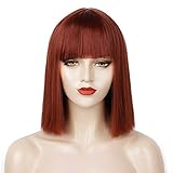 ENTRANCED STYLES Auburn wig with Bangs Short Bob Wigs for Women Dark Orange Synthetic Straight Hair...