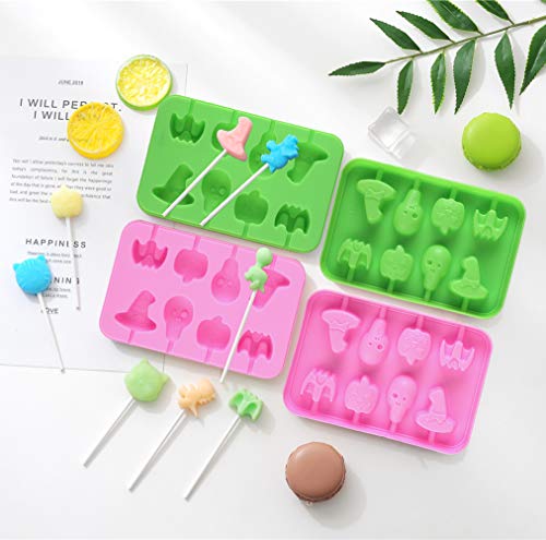 Halloween Candy Molds Silicone Lollipop Molds 4 Pcs Chocolate Lollipop Molds Including Pumpkin, Evil, Skull, Ghost Candy Mold (With Sticks ) #TOP2