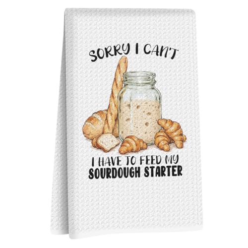 Image of Funny Sourdough Baking Kitchen Towels 24x14 Inch, Baking Lover Gifts Decorative Hand Towels, Sourdough Starter Waffle Weave Hand Tea Towel for Kitchen Home Decor, Housewarming Gifts for Women Friend