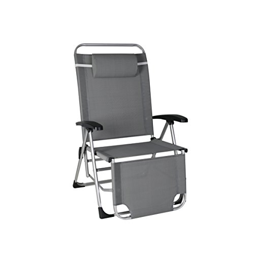 Preisvergleich Produktbild greemotion Relaxsessel Usedom silber, Gartenstuhl mit verstellbarer Rückenlehne, schnelltrocknender Campingstuhl zusammenklappbar, Gartensessel aus Aluminium und 2x1 Textilene inkl. Kissen, Maße: ca. 88 x 71 x 115 cm